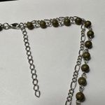 Olive Green & Silver Tone Metal Necklace Double Chain Beaded Adjustable Length Photo 1
