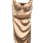 Lavish Lice NWT LAVISH ALICE Pleated Corset Satin Cocktail Dress In Clay Beige (US/4) Photo 2