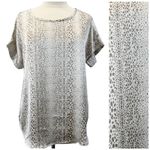 Entro  Womens M Satiny Short Sleeve Animal Print Top Shirt Taupe Cream Boho‎ Photo 1