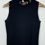 Vintage JAC Ribbed Sleeveless Mock Neck Shell Tank Top Black Beaded Floral Neckl Size M Photo 0