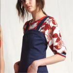 Warm NY Floral Top with Contrast Striped Rib Trim Blue Size M Photo 1