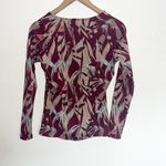 Garnet Hill  Maroon Tropical Floral Long Sleeve Rash Guard Quarter Zip Top Photo 7