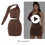 Pretty Little Thing Plt  Shape Brown Slinky Cut Out One Sleeve Bodycon Dress size 6 Photo 2