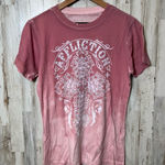 Affliction Y2K Pink White Rhinestone Grunge Painted Thrashed Womens Medium Photo 0