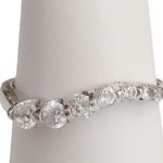 10K 10KT Curved Wave CZ Cubic Zirconia Journey Style White Gold Ring Sz 6.75 Photo 1