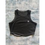 Pazzo Black Asymmetrical Waffle Knit Crop Top with Contrast Stitching Medium Photo 2