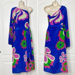 Borgo de Nor Aubrey One Shoulder Crepe Fringe Dress NWT Size 2 US (6 UK) Blue Photo 4