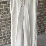 H by Halston Halston Linen Pants Tie Belt Elastic Back Waist Wide Leg Beige Photo 0