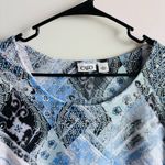 Cato patchwork pattern short-sleeve top with an asymmetrical hem Size Large Photo 2