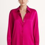 Retrofete Fuchsia Pink 100% Silk Satin Long Sleeve Button Up Blouse Shirt Top XS Photo 1