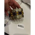 Gold toned brown and yellow rhinestone chunky statement bracelet Photo 10