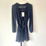 Bardot  Bellissa Sequin Mini Wrap Dress Navy Blue Long Sleeve Formal Cocktail Photo 2