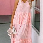 Pink Tie Neck Maxi Dress for Casual Resort Wear Size M Photo 1
