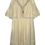 Fairy Floral Lace Embroidered Open Shoulder Cream Lace Flowy Dress Size XL Photo 0