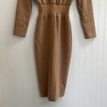 ZARA  Square Neck Ribbed Knit Waist Detail Bodycon Midi Dress in Nude Size S Photo 8