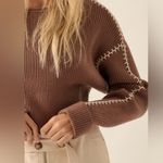 Prómesa Promesa Stitch Perfect Cropped Blanket Stitch Sweater Mocha Brown Photo 2