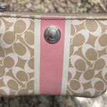 Coach CHELSEA SIGNATURE BEIGE
PINK STRIPE LEATHER TRIM WRISTLET Photo 0