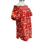 Anthropologie  Whit Two Off The Shoulder Red & White Banana Leaf Pattern Size XS Photo 3