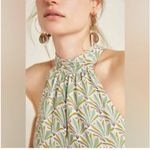 Anthropologie  Sage Green Palm Leaf‎ Print Maddie High Neck Halter Short Romper M Photo 1
