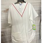 Landau Size L Pocket Front Scrub Top White Red Trim Unisex Nurse CNA Work NWT Size L Photo 0