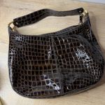 Cole Haan  Bag Vintage Croc-Embossed Brown Hobo Shoulder Purse Gold Hardware Photo 2