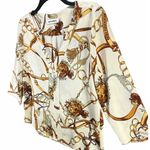 Hippocampe Blouse Top Womens M Cream Chain Print 3/4 Sleeve Old Money Equestrian Size M Photo 2