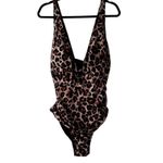 YONIQUE Leopard Plunge V Neck One Piece Swimsuit Women's Size 22W Brown Photo 9