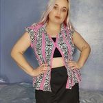 Allison Taylor y2k   black and white pink print top size L Photo 0