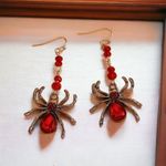 Spider Design With Red‎ Faux Zircon Inlaid Dangle Earrings Retro Goth Style Photo 5
