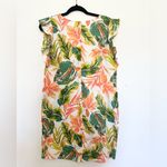 Nicole Miller Dress Floral Tropical 100% Linen medium Flutter Sleeve V-neck Photo 2