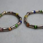 Source Unknown Ultramodern Set of 2 Multi Color Cat Eye Beads Silver Tone Tube Stretch Bracelet Photo 0