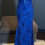 Women’s Blue Sparkly Mermaid Fit Prom Party Dress Criss Cross Straps Size 6 NWOT Photo 0