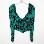 Free People NWOT Hilary Green Floral Puff Sleeve Square Neck Top Sz. Small Photo 2