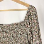 SO  Purple Floral Smocked Square Neck Cropped Long Sleeve Top L Photo 2