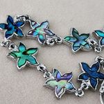 Silver Stainless Steel Bracelet Abalone Starfish Blue Photo 1
