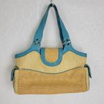 Cole Haan Womens Shoulder Bag One Size Brown Blue Basket Woven Photo 9