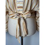 Anthropologie ‎ Shirt Women Ivory Striped Cotton Batwing Sleeve Tie Front Blouse Photo 6