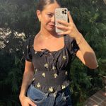 Black floral boho milkmaid ruffle blouse sz M Size M Photo 1