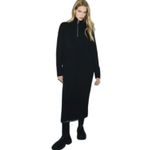 ZARA  Quarter Zip Maxi Sweater Dress with Ribbed Knit Trim in Black size Small Photo 2