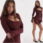 House Of CB NWOT  Evalina Wine Knit Long Sleeves Corset Mini Dress XS Photo 1
