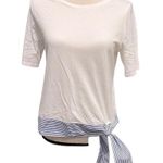 Talbots  White Short sleeve Stripe Tie-Waist Prima Cotton T-Shirt Size SP NWOT Photo 1