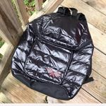 SHINY REFLECTIVE VINAL LIKE RACING CHECKERED FLAG EMBROIDERED BACKPACK Black Photo 1