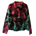H&J Women Size 1X Water Color Print Denim Jean Jacket Artsy Buttons Cotton City Photo 0