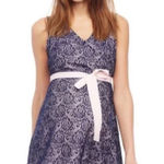 Motherhood Maternity  Pink with Blue Lace Overlap Baby Shower Dress Size: Medium Photo 0