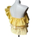 Anthropologie  Maeve One Shoulder Blouse Striped Ruffled Cotton Yellow, Sz M Photo 5
