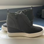 Qupid  Black High-Top Platform Wedge Pull On Plimsoll Almond Toe Sneakers Sz 7 Photo 2