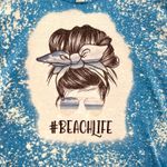 Beach Life Graphic Tee 2XL Blue Bleach Dye Handmade Short Sleeve T Shirt NWOT Size 2X Photo 6