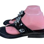 Donald Pliner Louise66 Patent Leather Croc Embossed Heeled Sandals Size 9 Black Photo 2