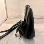 Lionel Black Leather Look Braided and Studded Cross Body Purse with Tassels Photo 5