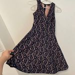 AQUA  Navy Blue Lace Light Pink Lining V-Neck Sleeveless Fit Flare Skater Dress Photo 7